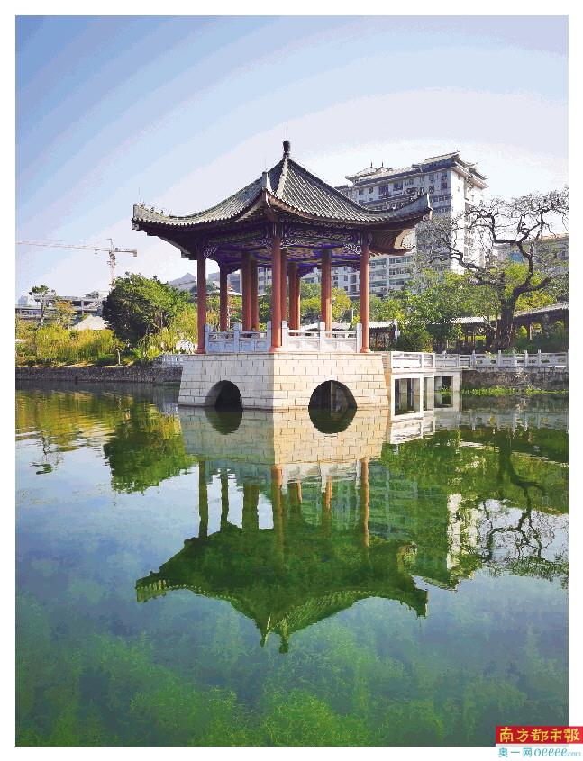 西湖湖水清澈,水草丰茂。